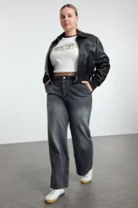 Trendyol Curve Anthracite High Waist Wide Leg/Wide Leg comfort/Middle Flexible plus size jeans - Image 5