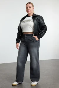 Trendyol Curve Anthracite High Waist Wide Leg/Wide Leg comfort/Middle Flexible plus size jeans - Image 6