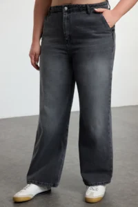 Trendyol Curve Anthracite High Waist Wide Leg/Wide Leg comfort/Middle Flexible plus size jeans - Image 7