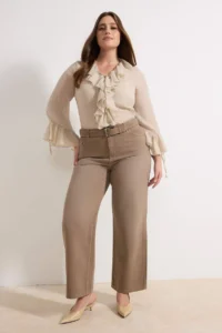 Trendyol Curve Beige High Waist Wide Leg Wide Leg 100% Cotton denim plus size jeans