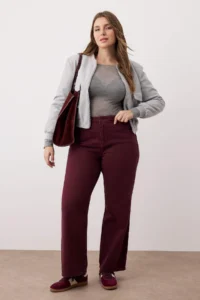 Trendyol Curve Burgundy High Waist Wide Leg Plus Size Wide Leg jeans