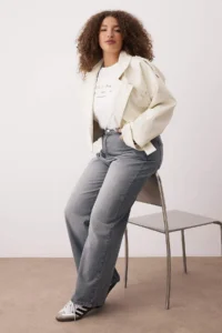 Trendyol Curve Gray High Waist Wide Leg Plus Size Wide Leg jeans
