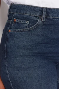 Trendyol Curve Dark Blue High Waist Faded Effect Vintage Wash Wide Leg/Wide Leg 100% Cotton jeans - Image 5