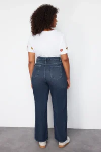 Trendyol Curve Dark Blue High Waist Faded Effect Vintage Wash Wide Leg/Wide Leg 100% Cotton jeans - Image 6
