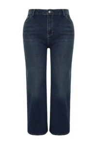 Trendyol Curve Dark Blue High Waist Faded Effect Vintage Wash Wide Leg/Wide Leg 100% Cotton jeans - Image 7