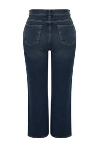 Trendyol Curve Dark Blue High Waist Faded Effect Vintage Wash Wide Leg/Wide Leg 100% Cotton jeans - Image 8