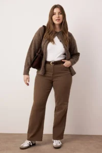 Trendyol Curve Brown High Waist Straight Fit denim plus size jeans