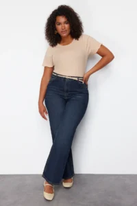 Trendyol Curve Dark Blue High Waist comfort/Middle Flexible Straight Fit denim plus size jeans