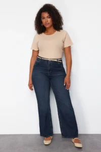 Trendyol Curve Dark Blue High Waist comfort/Middle Flexible Straight Fit denim plus size jeans - Image 2