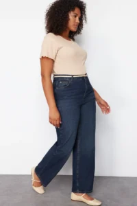Trendyol Curve Dark Blue High Waist comfort/Middle Flexible Straight Fit denim plus size jeans - Image 3