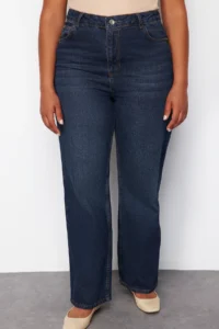 Trendyol Curve Dark Blue High Waist comfort/Middle Flexible Straight Fit denim plus size jeans - Image 4