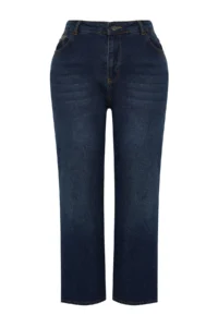 Trendyol Curve Dark Blue High Waist comfort/Middle Flexible Straight Fit denim plus size jeans - Image 7