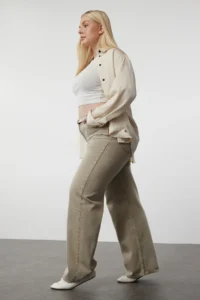 Trendyol Curve Beige High Waist Wide Leg plus size jeans - Image 2