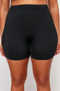 Trendyol Curve Black High Waist Fitted Mini Shorts Knitting Plus Size Bikini Bottom - Image 4