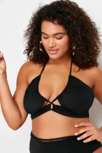 Trendyol Curve Black Boyundan Binding Detailed Plus Size Bikini Top