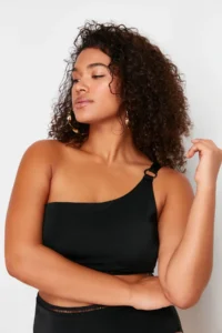 Trendyol Curve Black One Shoulder Plus Size Bikini Top - Image 2