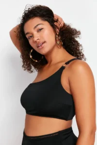 Trendyol Curve Black One Shoulder Plus Size Bikini Top - Image 3