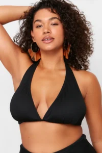 Trendyol Curve Black Deep V Boyundan Binding Detailed Bikini Top