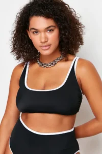 Trendyol Curve Black Contrast Piping Detailed Bralette Plus Size Bikini Top - Image 2