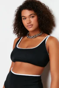 Trendyol Curve Black Contrast Piping Detailed Bralette Plus Size Bikini Top - Image 3