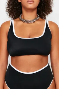 Trendyol Curve Black Contrast Piping Detailed Bralette Plus Size Bikini Top - Image 4