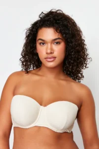 Trendyol Curve Beige Ribbed textured removable Sleeveless Strapless without filling Sabit Covered Bra - Image 2