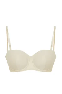 Trendyol Curve Beige Ribbed textured removable Sleeveless Strapless without filling Sabit Covered Bra - Image 7