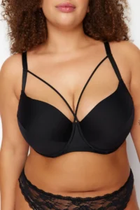 Trendyol Curve Black Piping Detailed Fixed Covered T-Shirt Bra Plus Size Bra - Image 2