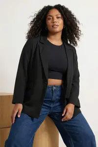 Trendyol Curve Black linen look Puantiye Lined Weaving Plus Size Jacket - Image 2