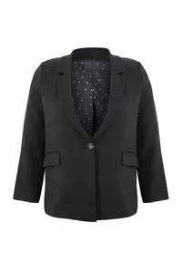Trendyol Curve Black linen look Puantiye Lined Weaving Plus Size Jacket - Image 4