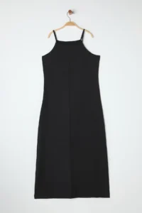 Trendyol Curve Black Barbell Collar Crepe textured Material Maxi Size Knitting Plus Size Dress - Image 8