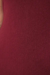Trendyol Curve Burgundy Barbell Collar Crepe textured Material Maxi Size Knitting Plus Size Dress - Image 3