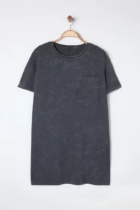 Trendyol Curve Anthracite Crew Neck Washable Knitting Plus Size T-Shirt Dress - Image 6