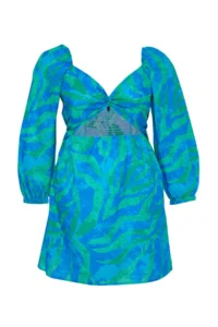Trendyol Curve Mavi-Multicolored Cut Out Detailed Balloon Sleeve Voile beachwear Plus Size Dress - Image 6