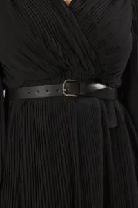 Trendyol Curve Black Siphon pleated Arched Midi Weaving Plus Size Dress - Image 4