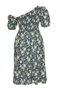 Trendyol Curve Emerald Green Floral Gipelli Asymmetric Collar Balloon Sleeve Weaving Plus Size Dress - Image 9
