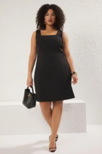 Trendyol Curve Black Premium Square Neck Weaving Interlining Plus Size Dress - Image 2