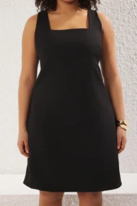 Trendyol Curve Black Premium Square Neck Weaving Interlining Plus Size Dress - Image 3
