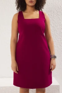 Trendyol Curve Plum Premium Square Neck Weaving Interlining Plus Size Dress - Image 3