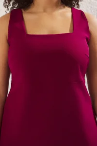 Trendyol Curve Plum Premium Square Neck Weaving Interlining Plus Size Dress - Image 4
