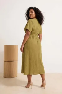 Trendyol Curve Khaki crinkle Weaving Plus Size Dress