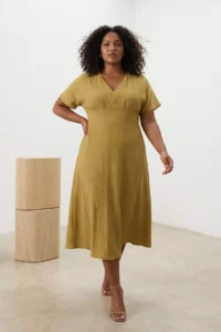 Trendyol Curve Khaki crinkle Weaving Plus Size Dress - Image 2
