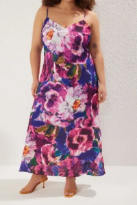 Trendyol Curve Multicolored Floral Adjustable Sleeveless Satin Maxi Weaving Plus Size Dress - Image 3