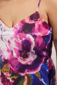 Trendyol Curve Multicolored Floral Adjustable Sleeveless Satin Maxi Weaving Plus Size Dress - Image 4