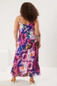 Trendyol Curve Multicolored Floral Adjustable Sleeveless Satin Maxi Weaving Plus Size Dress - Image 5