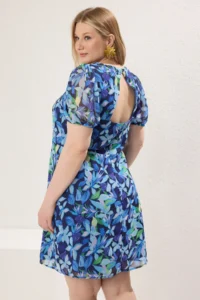 Trendyol Curve Mavi Floral Mini Siphon Weaving Plus Size Dress - Image 2