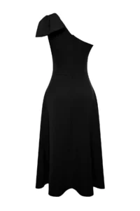 Trendyol Curve Black with bow Single Arm Midi Weaving Plus Size Dress - Image 9