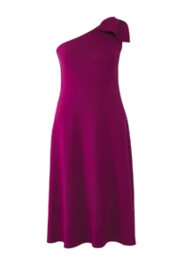 Trendyol Curve Plum Tek Omuzlu Kurdeleli Midi Weaving Plus Size Dress - Image 5