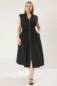 Trendyol Curve Black Sleeveless Zippered Weaving Plus Size Dress