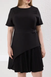 Trendyol Curve Black Short Sleeve Mini Weaving Plus Size Dress - Image 3